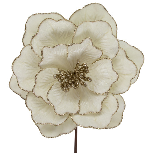 24" Glittered Cream Magnolia Christmas Stem Spray