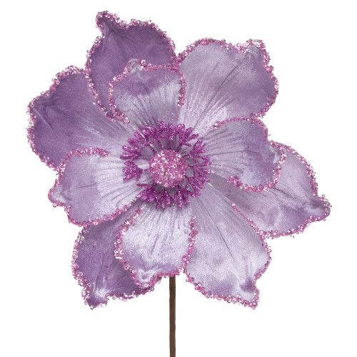 24" Glittered Lavender Magnolia Christmas Stem Spray