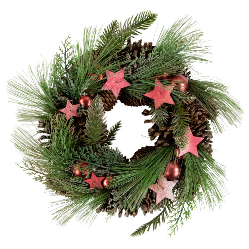 Real Touch?? Pine and Pinecone Artificial Christmas Wreath with Stars  - 13.5" - Unlit