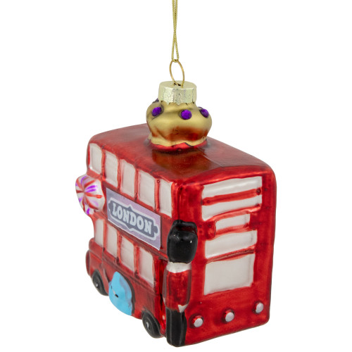 3.5" Double-Decker Bus Glass Christmas Ornament