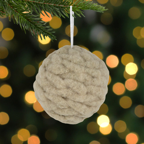 3.75" Beige Woven Yarn Ball Hanging Christmas Ornament