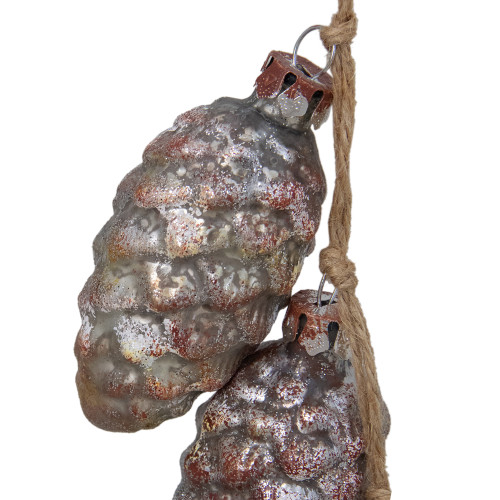7" Rust and Silver Pinecone Glass Christmas Ornament