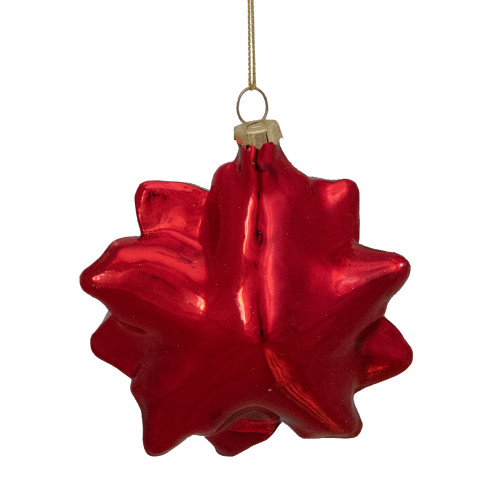4.5" Red and Gold Glittery Poinsettia Glass Christmas Ornament