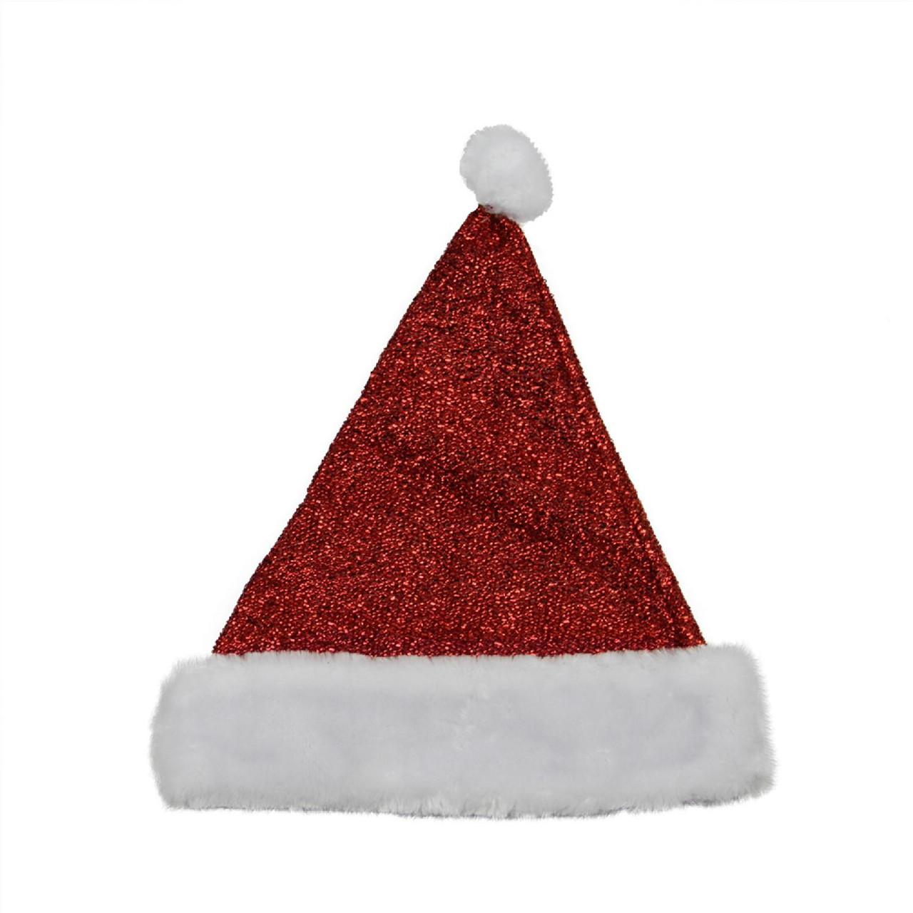 14" Red and White Glitter Adult Christmas Santa Hat - Medium