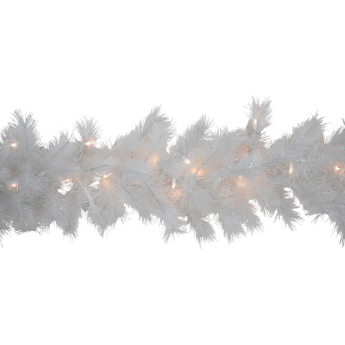 9' x 14" Pre-Lit White Alaskan Pine Artificial Christmas Garland, Warm White LED Lights