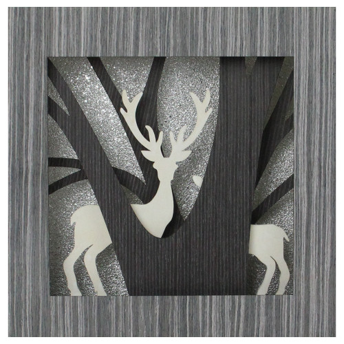 Glittered Woodland Deer Silhouette Box Framed Christmas Decoration - 12"