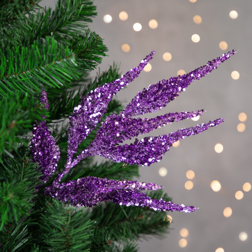 21" Purple Glittered Leaves Christmas Spray