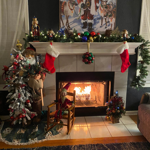 48" Santa Claus with Artificial Flocked Alpine Tree Christmas Figure