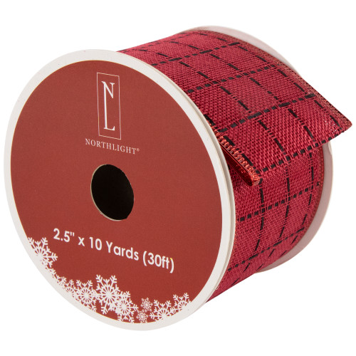 Red Woven Square Plaid Wired Craft Christmas Ribbon 2.5" x 10 Yards