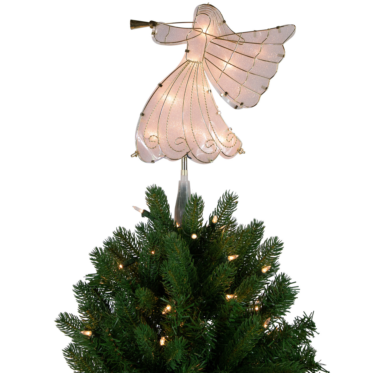 10" Gold Angel Tree Topper, Warm White Lights