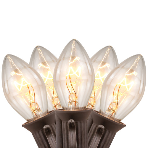 25 Count Clear C7 Christmas Lights, 24ft Brown Wire