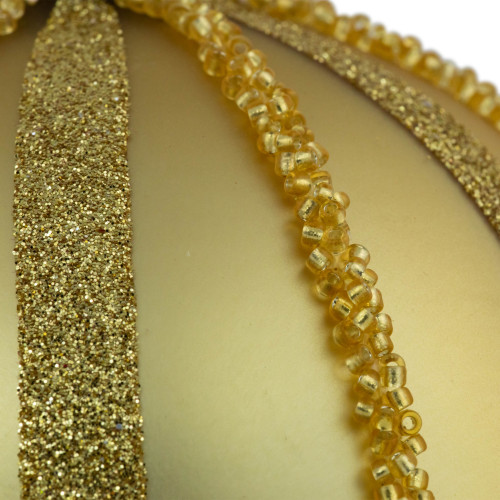 Set of 2 Gold Striped Glittered Glass Christmas Ball Ornaments 4"