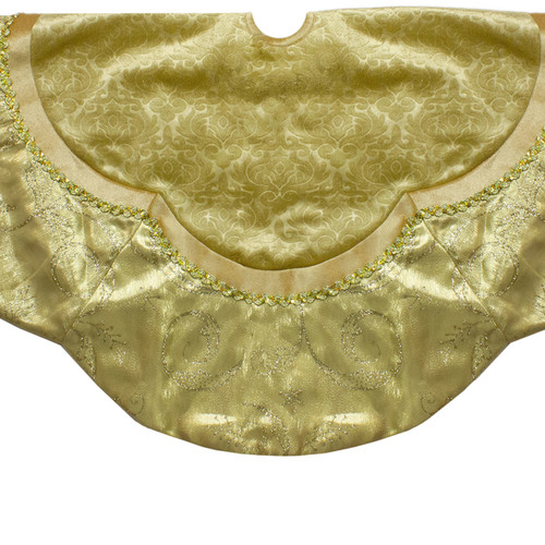 48-Inch Golden Scalloped Velvet Christmas Tree Skirt With a Metallic Trim