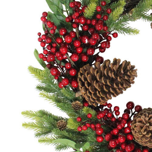 Real Touch? Pinecone and Berry Artificial Christmas Wreath - 22" - Unlit