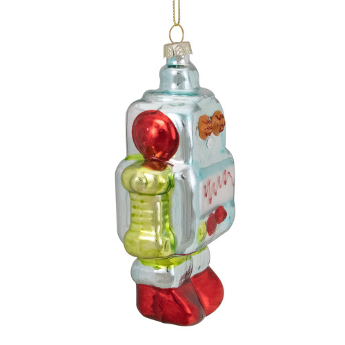 5" Silver and Green Robot Hanging Glass Christmas Ornament
