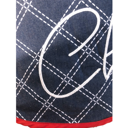 48 inch Blue Plaid Denim Embroidered Merry Christmas Holiday Tree Skirt