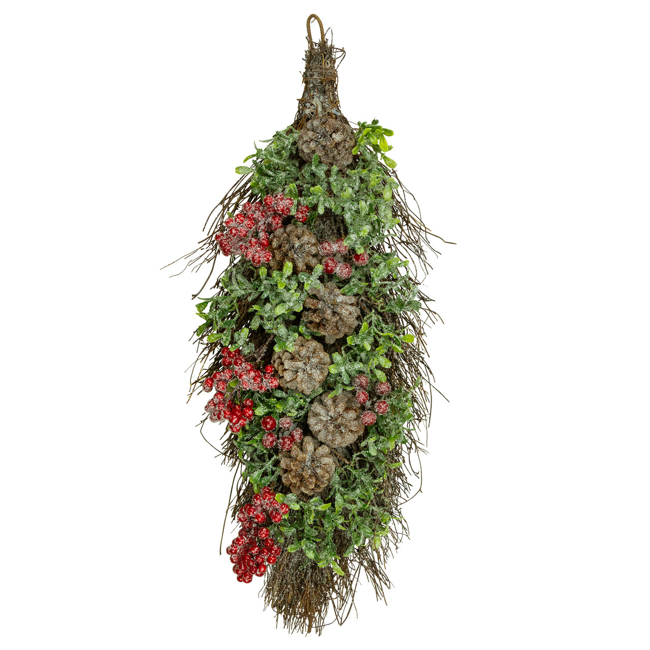 28" Glittered Pine Cone and Berry Artificial Teardrop Christmas Swag - Unlit