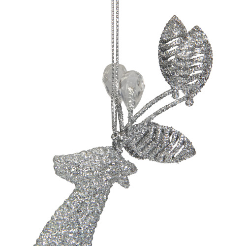 5.5" Silver Glitter Leaping Reindeer Christmas Ornament