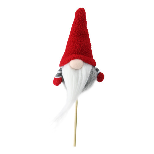 Santa Gnome with Hat Christmas Pick - 11.5" - Gray and Red