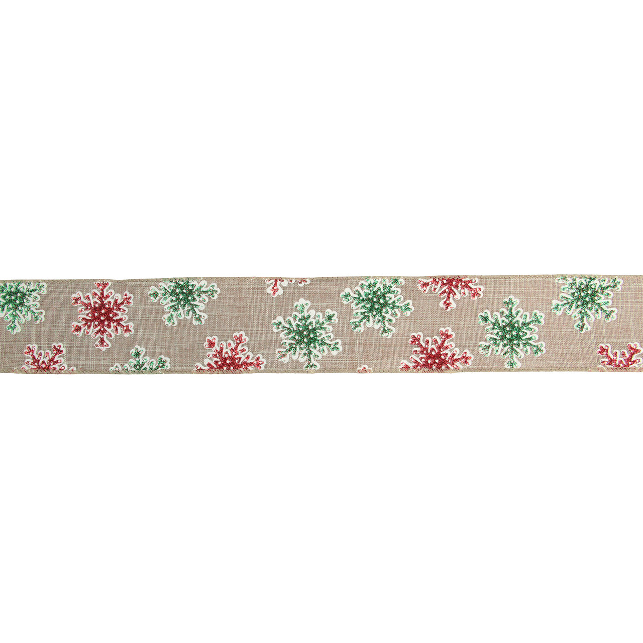 Red and Green Snowflake Burlap Christmas Wired Craft Ribbon 2.5" x 16 Yards