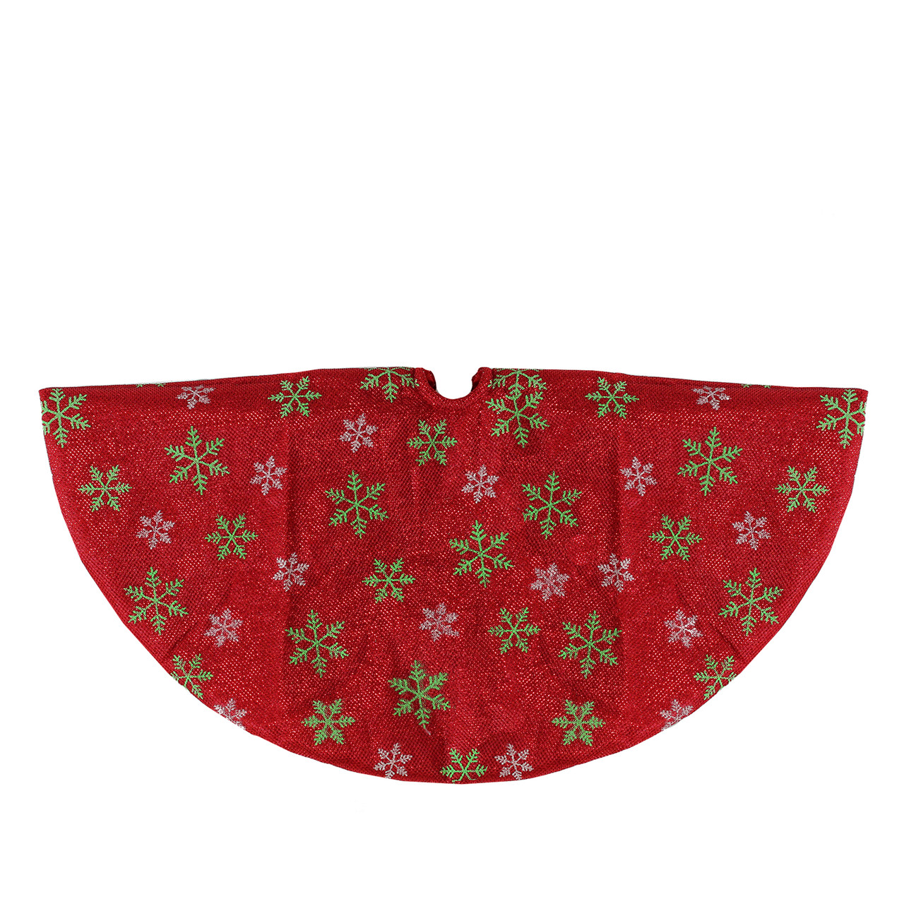 20" Metallic Red with Green and White Snowflakes Mini Christmas Tree Skirt