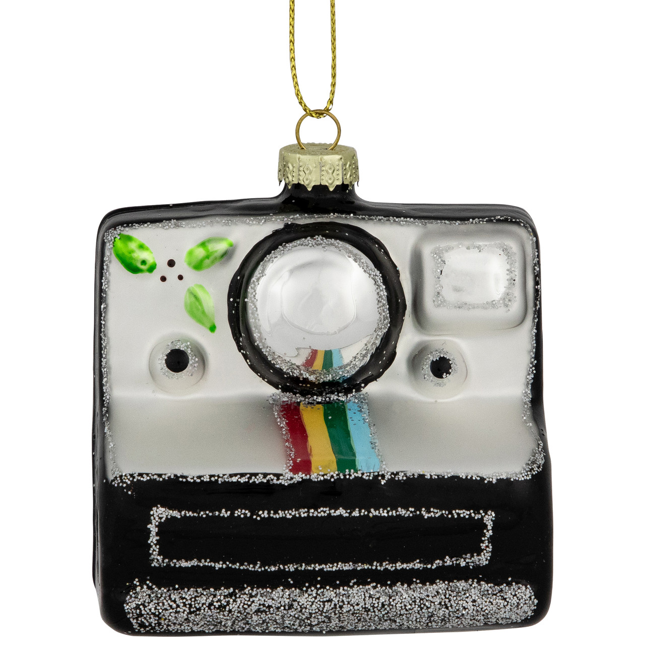 3" Black and Silver Retro Instant Camera Glass Christmas Ornament