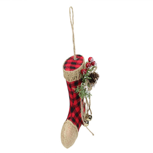 5.75" Red Plaid and Burlap Christmas Stocking Ornament