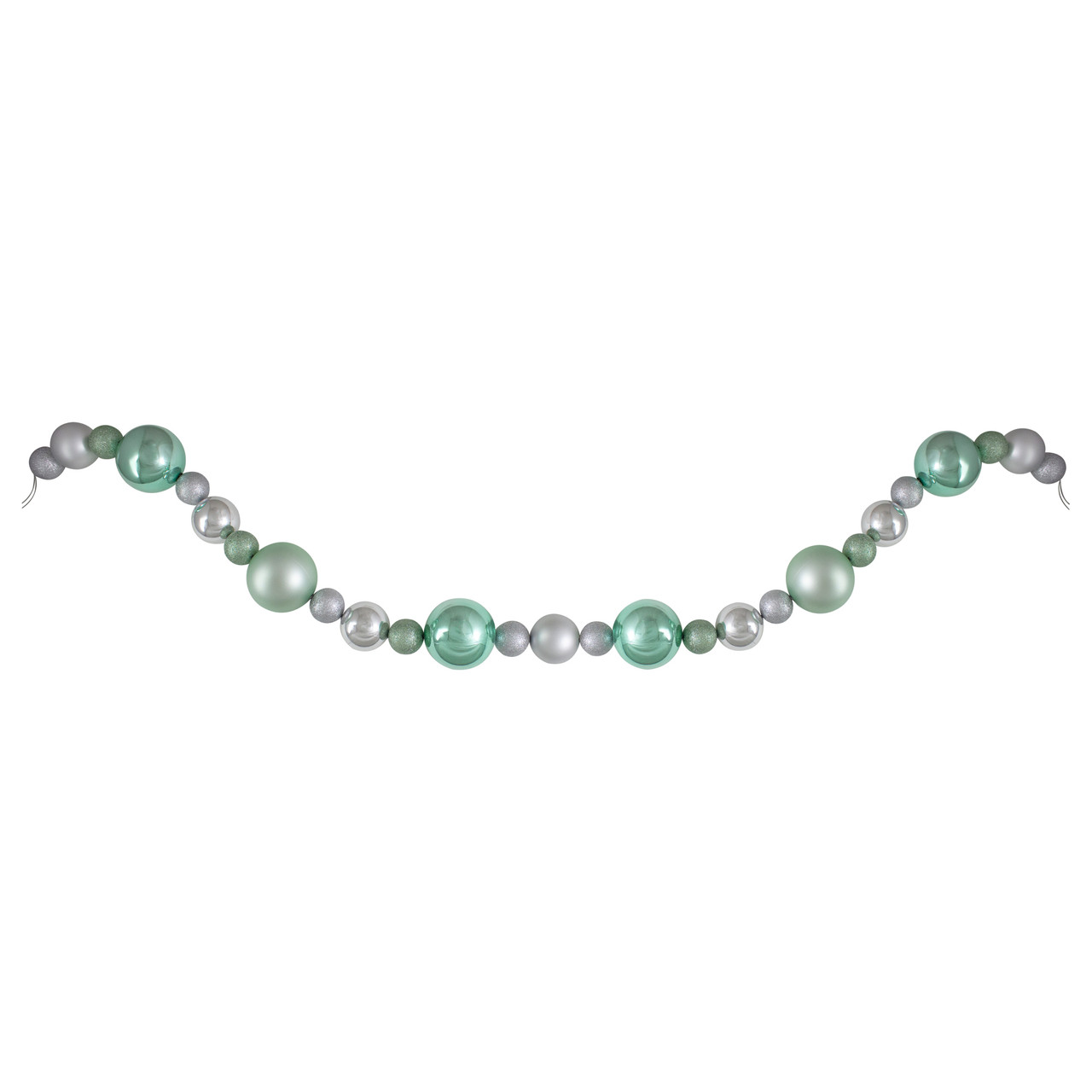 6' Silver and Seafoam Green 3-Finish Shatterproof Ball Christmas Garland