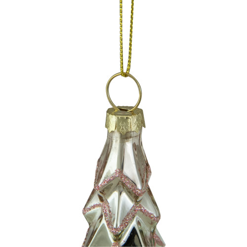 5" Green with Pink Glitter Glass Christmas Ornament