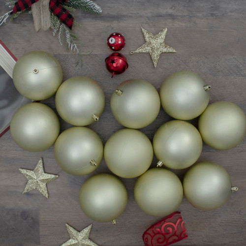 Set of 12 Champagne Gold Shatterproof Matte Christmas Ball Ornaments 4"