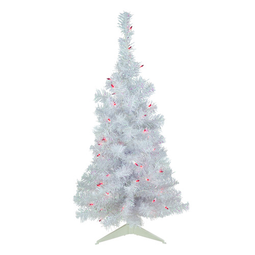3' Pre-lit Rockport White Pine Artificial Christmas Tree, Pink Lights