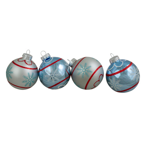 4ct Silver and Blue Snowflake Glass Ball Christmas Ornament 2.75" (70mm)