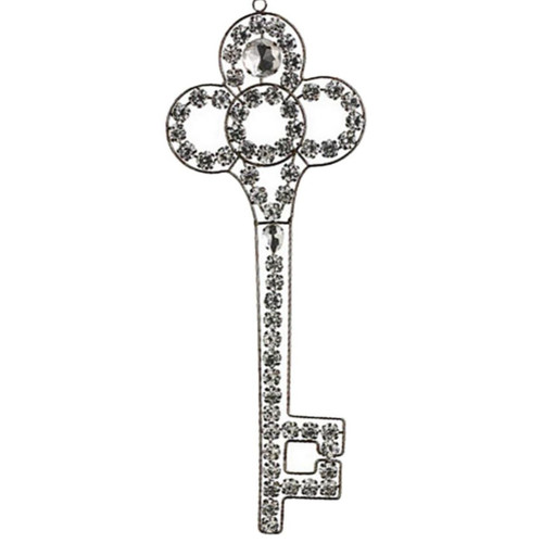 10" Silver Antique Finish Rhinestone Embellished Key Christmas Ornament