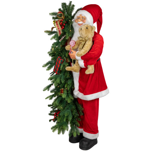 48" Musical Santa Claus with Lighted Christmas Tree and Teddy Bear Standing Christmas Figure