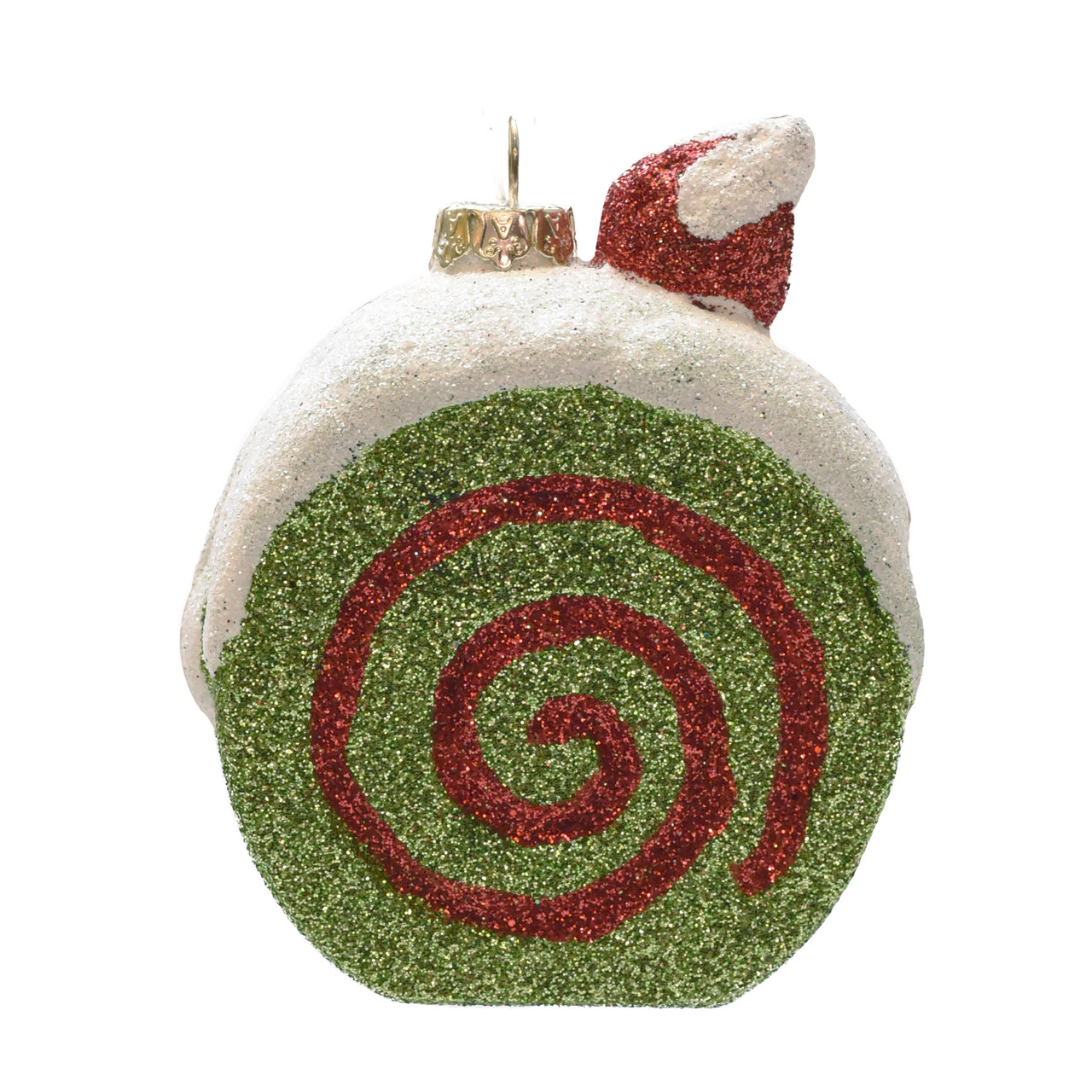 3.25" Green, Red, and Beige Glittered Shatterproof Cake Slice Christmas Ornament