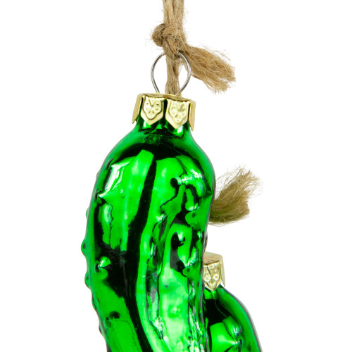 8.5" Green Shiny Pickle Cluster Trio Glass Christmas Ornament