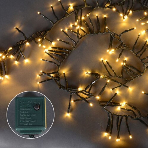 200 Warm White Multi-Function LED M5 Mini Christmas Lights - 20.5 ft Black Wire