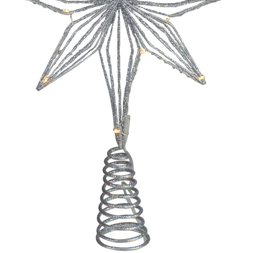 13.75" LED Lighted B/O Silver Glittered Geometric Star Christmas Tree Topper - Warm White Lights