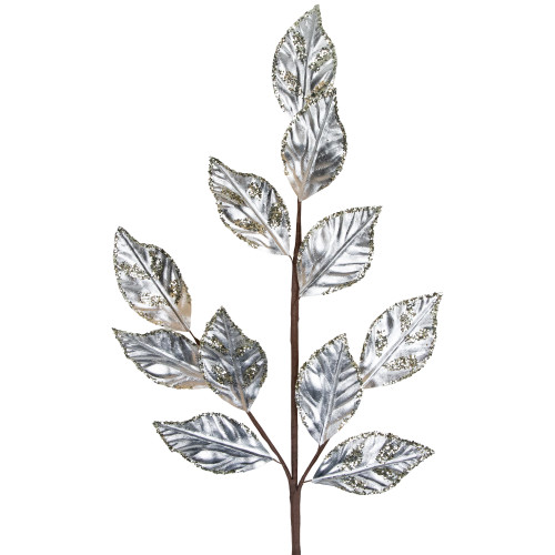 25" Glittered Platinum Leaves Christmas Spray