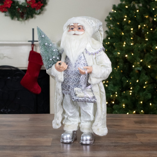 2' Standing Santa Christmas Figure Carrying a Green Pine Tree