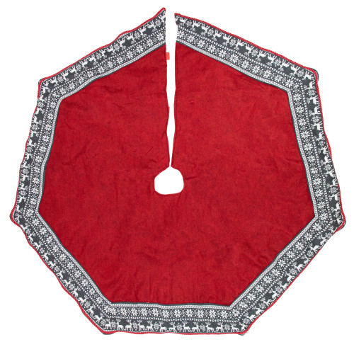 50" Red and Gray Snowflake and Reindeer Christmas Tree Skirt