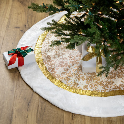 48" White and Gold Snowflake Christmas Tree Skirt
