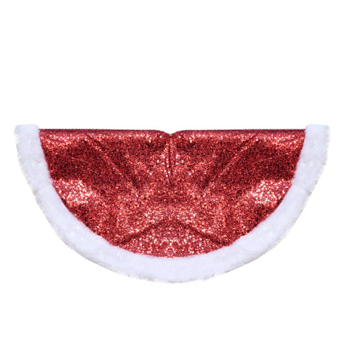 20" Red Glittered Mini Christmas Tree Skirt With a Faux Fur Trim