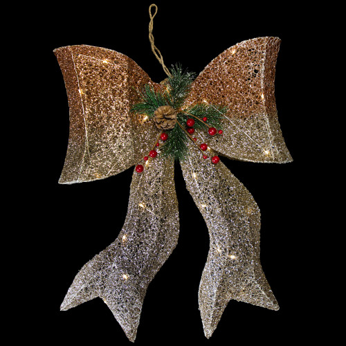 23" LED Lighted Champagne Gold Ombre Mesh Bow Christmas Decoration