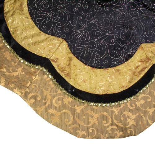 48" Black and Gold Velveteen Floral Scallop Christmas Tree Skirt