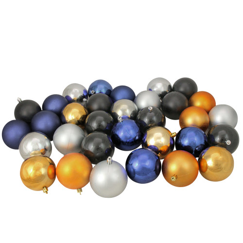32ct Black, Gold, Silver, and Blue Shatterproof 2-Finish Christmas Ball Ornaments 3.25" (80mm)