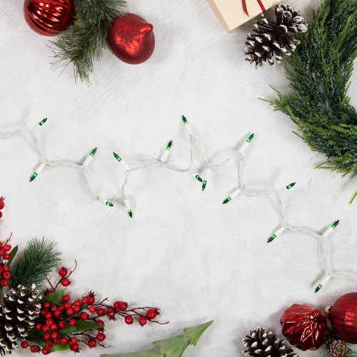 35-Count Green Mini Christmas Light Set, 7ft White Wire
