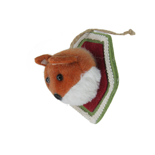 4.75" Brown and Cream Stuffed Fox Head Plaque Christmas Ornament