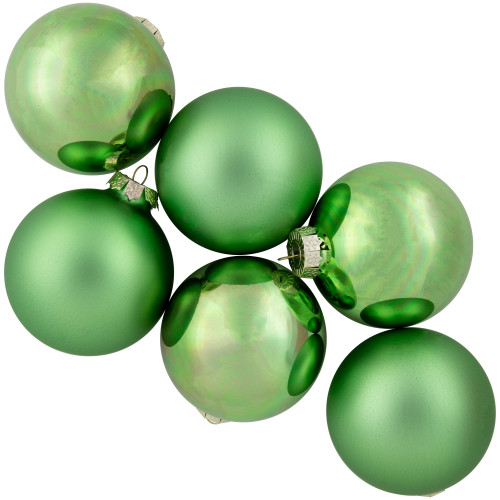 6ct Shiny and Matte Green Glass Ball Christmas Ornaments 3.25" (82mm)