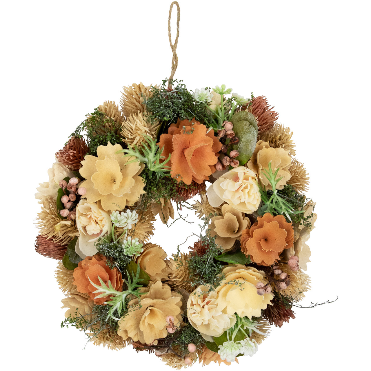 Mixed Floral Artificial Spring Wreath - 9.75" - Beige and Peach